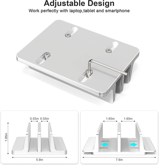 BULL-TECH New Vertical Laptop Stand, Adjustable 2 Slot Aluminum Desktop Holde(Up to 17.3 inch), Fits All MacBook/Microsoft Surface/HP/Dell/ChromeBook/iPad and Gaming Laptops (Silver)
