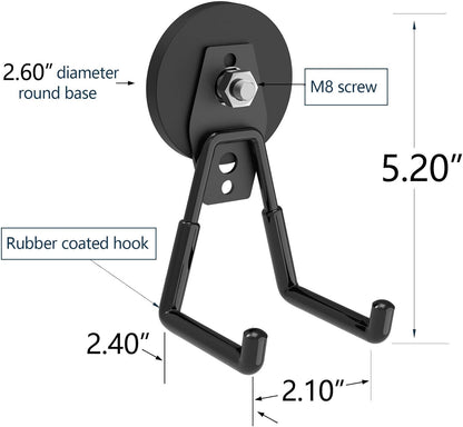 Heavy Duty Magnetic Hooks, Super Strong Garage Magnet Hooks, Magnetic Cable/Tool Holder with Anti-Slip Coating for Horse Trailer, Indoor & Outdoor Hanging Strong Black Magnetic Hook(4Pack)