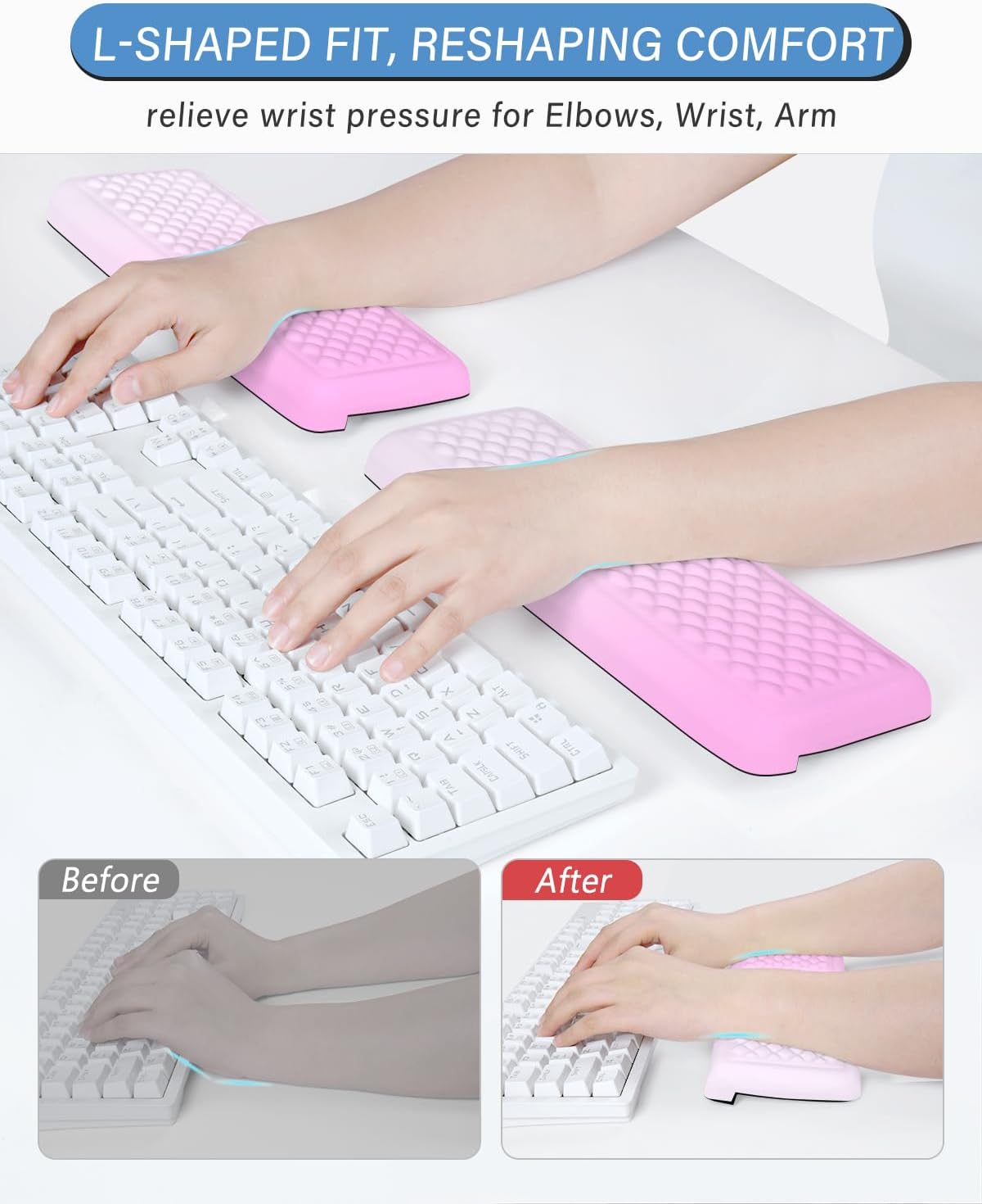 ITNRSIIET 2-Piece L Shaped Split-Design Desk Elbow Pad, Dual-Zone Support, Tri-Zone Relief for Elbow/Forearm/Wrist, Adaptive to All Desk Geometry, Non-Slip Laser-Engraved Base, Timeless Black