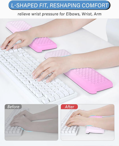 ITNRSIIET 2-Piece L Shaped Split-Design Desk Elbow Pad, Dual-Zone Support, Tri-Zone Relief for Elbow/Forearm/Wrist, Adaptive to All Desk Geometry, Non-Slip Laser-Engraved Base, Timeless Black