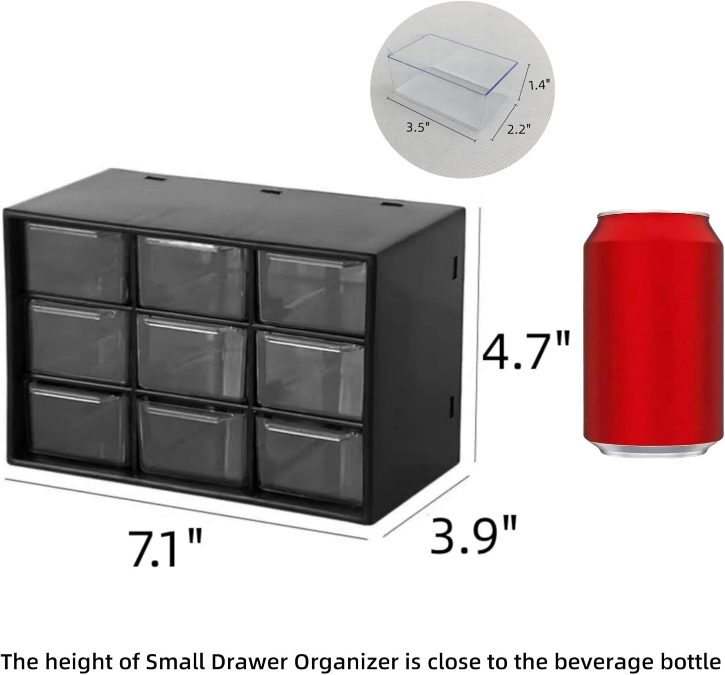 Feadily 2PCS Small Drawer Organizer for Desk, Desktop Drawer Organizer with 9 Clear Drawers, Plastic Desktop Storage Drawers 7.1 Inch x 3 .9 Inch x 4.7 Inch, White