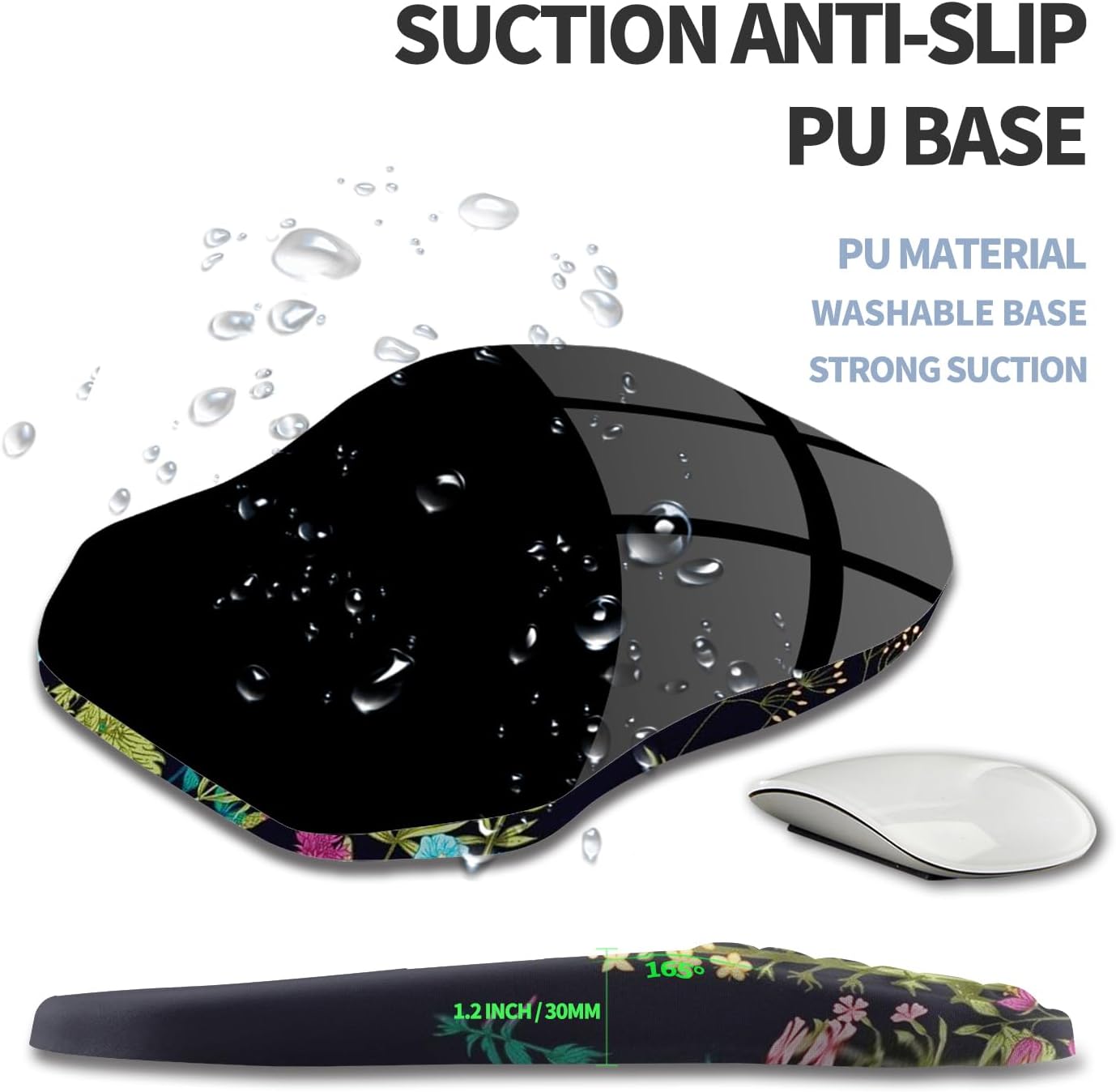 Ergonomic Raised Mouse Pad Wrist Support with Bilateral Slope Memory Foam Mousepad for Wrist Rest and Carpal Tunnel Pain Relief 11.8x7.9〃 Black