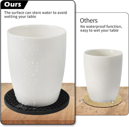 TWTLi Silicone Coasters Set of 8 with Holder,Coasters for Drinks,Beer,Coffee Coasters,Suitable for Kinds Cups,Hot or Cold,Anti-SLI,Non-Stick,Anti-Overflow Tabletop Protection and Decor (8 Pcs, Black)