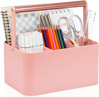 Multipurpose Caddy Organizer with Handle and Adjustable Divider, Portable Art Supply Storage Organizer for Art Craft Supplies, Dorm, Classroom, Office, Bathroom, Shower, Cleaning, Makeup (Pink)