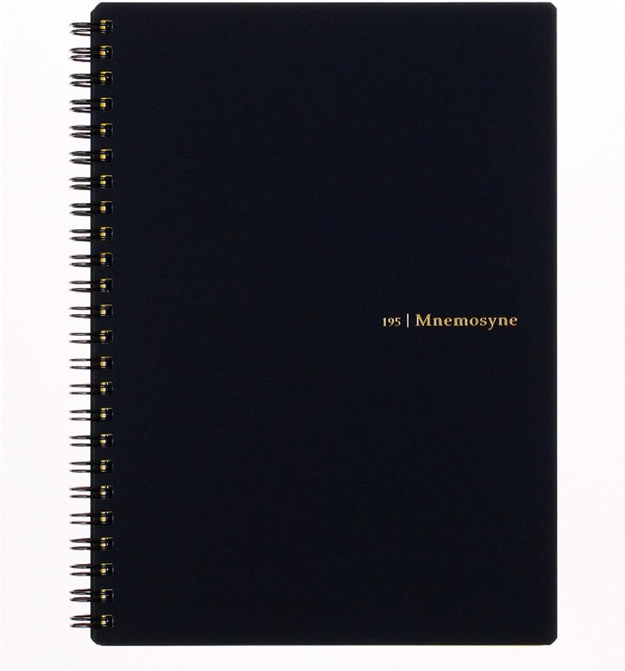Maruman Mnemosyne Dot Grid Notebook- A5, 8.27" x 6.34", 80 Sheets / 160 Pages, 5mm Dotted Journal, Perforated Pages & Wire-Bound to Lay Flat, Black, Made in Japan