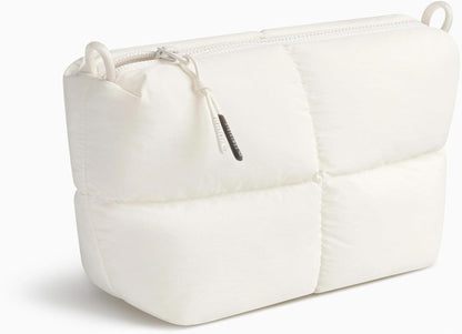 Comfyable Puffy Electronics Organizer Travel Case, Cute Tech Pouch for Women Men, Cable Storage Bag for Charger, Phone, Power Bank, Cord, Compact Tech Accessories Pouch, Rice
