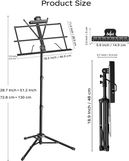K KASONIC Music Stand, 2 in 1 Dual-Use Folding Sheet Music Stand & Desktop Book Stand, Portable Lightweight with Music Sheet Clip Holder Carrying Bag