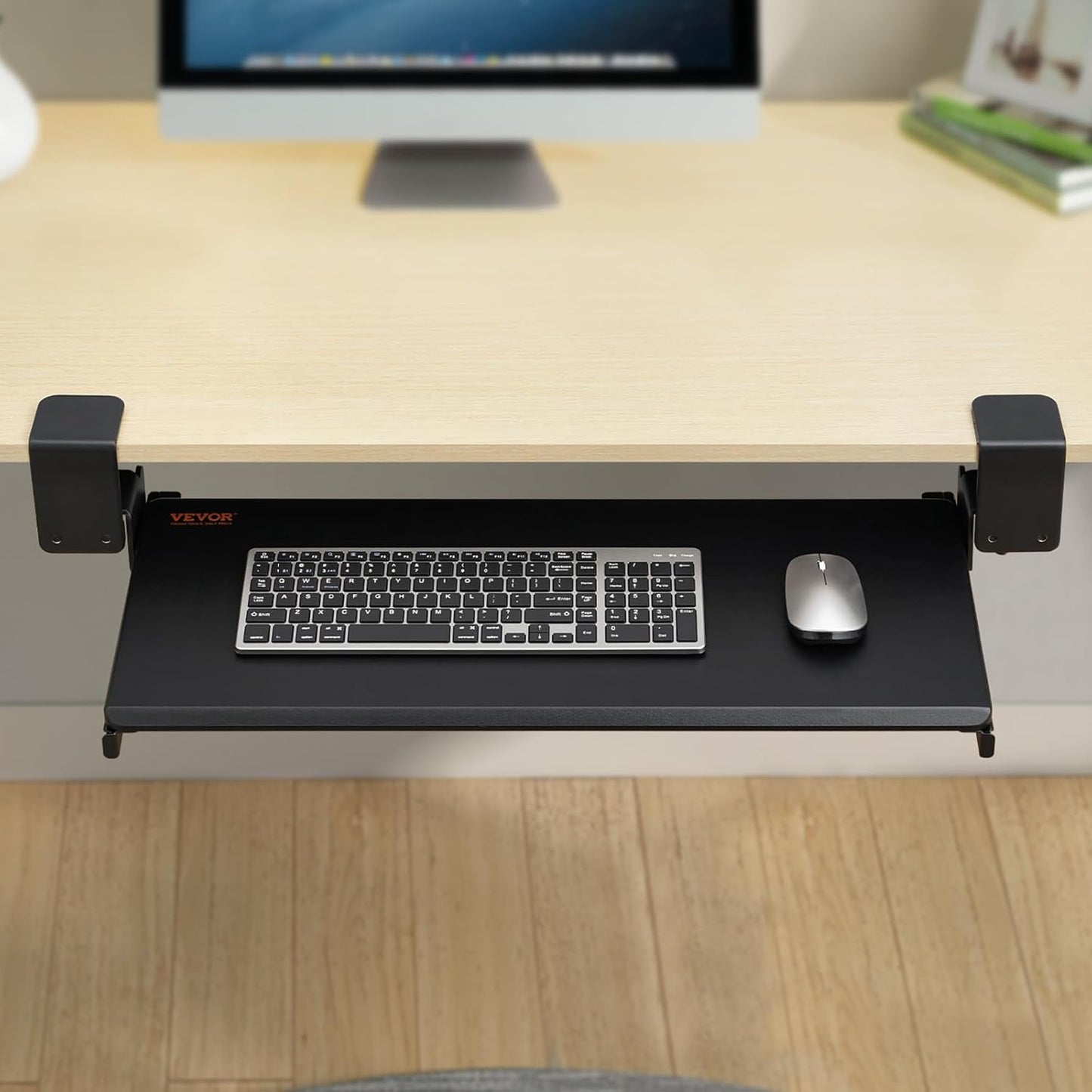 VEVOR Under-Desk Keyboard Tray, Adjustable for Height and Tilt, Slide-Out Design, Spacious 25x9.8 Inch Surface, Ideal for Home and Office Use