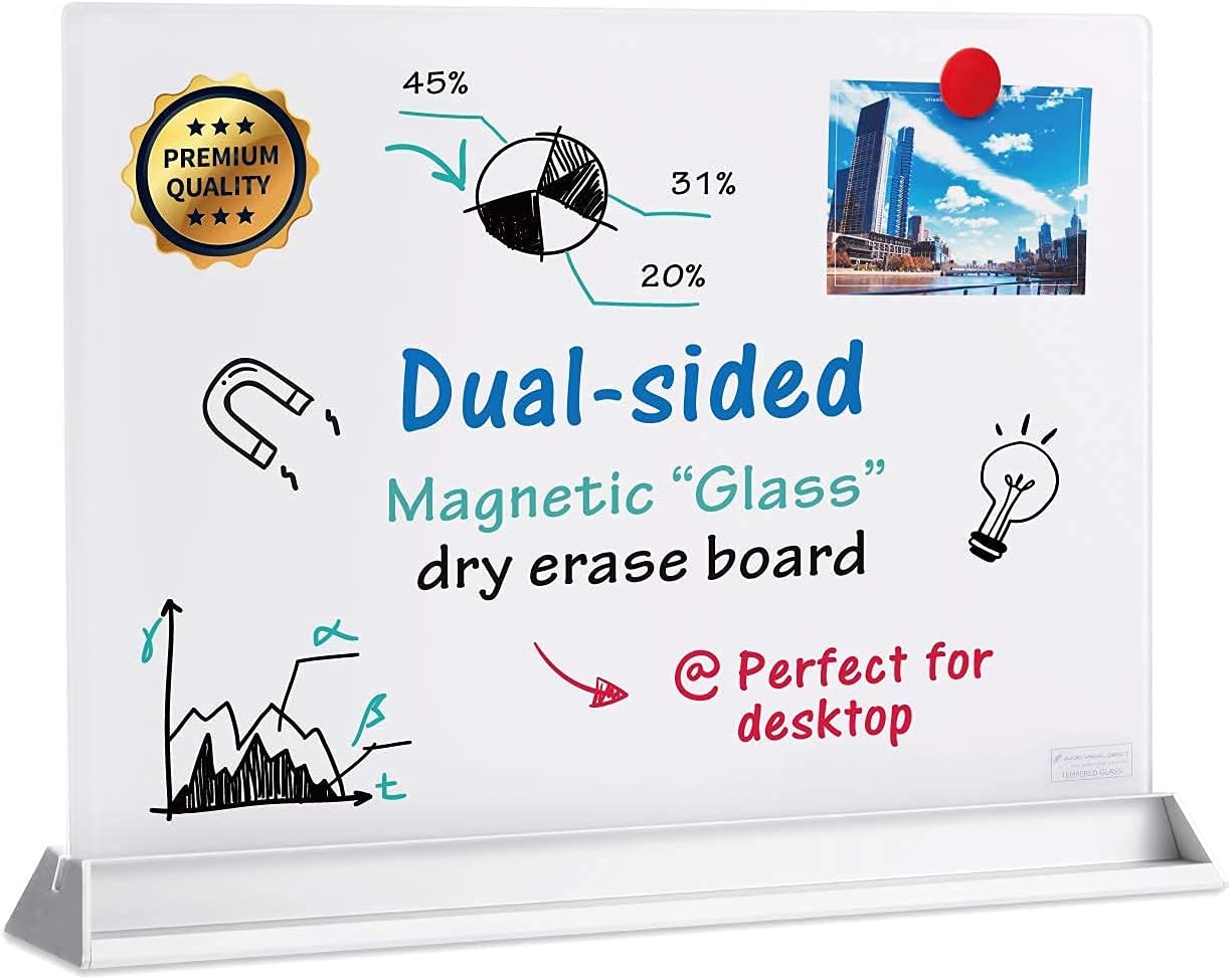 Audio-Visual Direct - Glass Desktop Computer Keyboard Whiteboard Notepad Set, Black (Includes Neon Marker, Eraser & Sticky Notes)