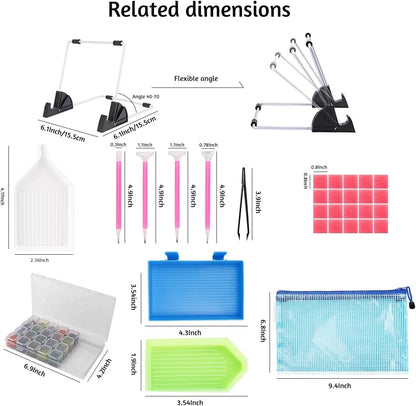 LIRUNQIU 59 Pcs Diamond Painting A4 LED Light Pad Kit, 5D Diamond Painting Accessories Tool Kit Full Drill for Adults and Kids, Supplies Includes Storage Case, Pens,Stand,Pad Board and More