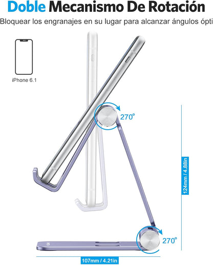 OMOTON Foldable Cell Phone Stand, C4 Portable Aluminum Phone Holder, Adjustable Phone Dock Cradle for iPhone 17/16/15 Pro Max Air, Small Tablets, Smart Phones, Women Men Gift for Fathers Day, Silver