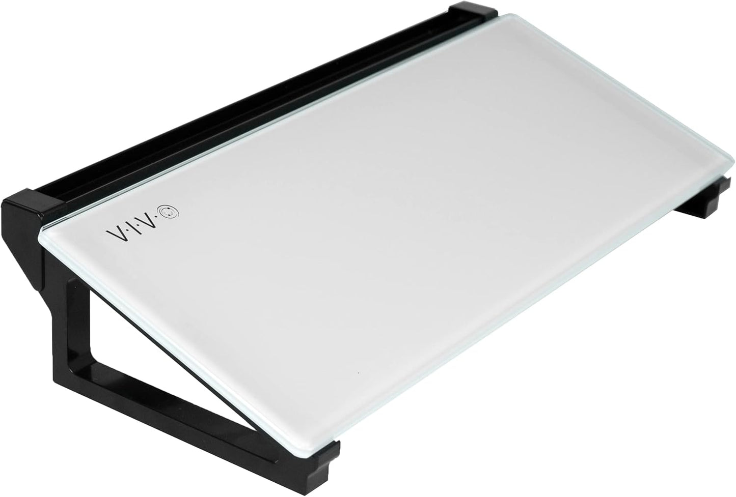 VIVO Glass 16 x 7 inch Desktop Whiteboard with Marker Slot and Open Storage, Dry Erase Non-Streak White Surface, Black Frame, DESK-WB16D