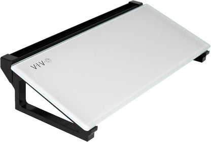 VIVO Glass 16 x 7 inch Desktop Whiteboard with Marker Slot and Open Storage, Dry Erase Non-Streak White Surface, Black Frame, DESK-WB16D