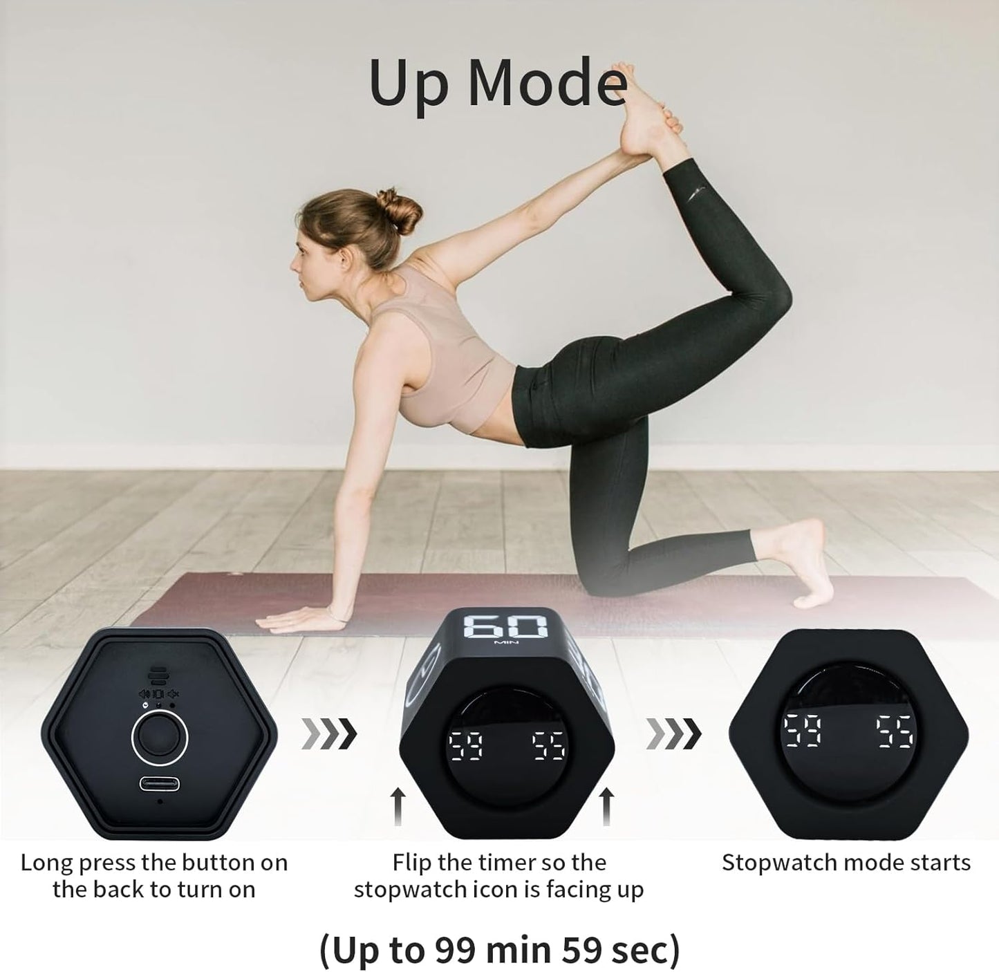 LUCKY TIME Productivity Timer Flip Gravity Sensor Pomodoro Cube Timer Countdown & Countup,1/5/10/30/60min Preset & Custom Timing, Mute/Vibrate/Sound for ADHD,Work,Study,Kitchen(1, White Hexagon)