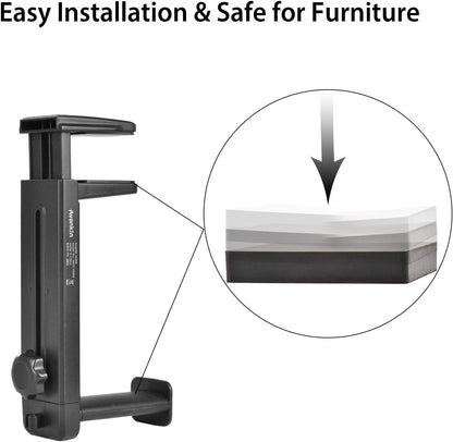 NEETTO HS906 Headphone Stand & Hanger 2 in 1, Above & Under Desk Gaming Headset Holder Mount Hook with Height Adjustable & Rotating Clamp, Earphone Rack with Cable Clip