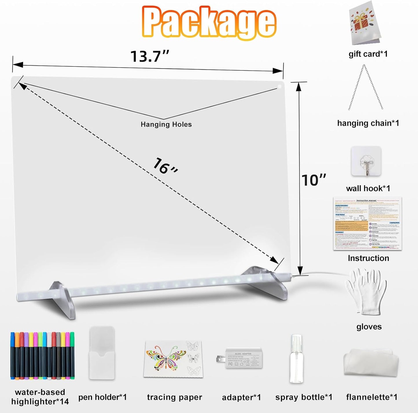 Led Note Board with Colors,16''Drawing Tablet,6 Modes & 8 Colors Light Up Drawing Board,Kids Toy with 13 Light Effects,Birthday Holiday Day Gifts for Girls & Boys Age 3+,Tracing Book（White）