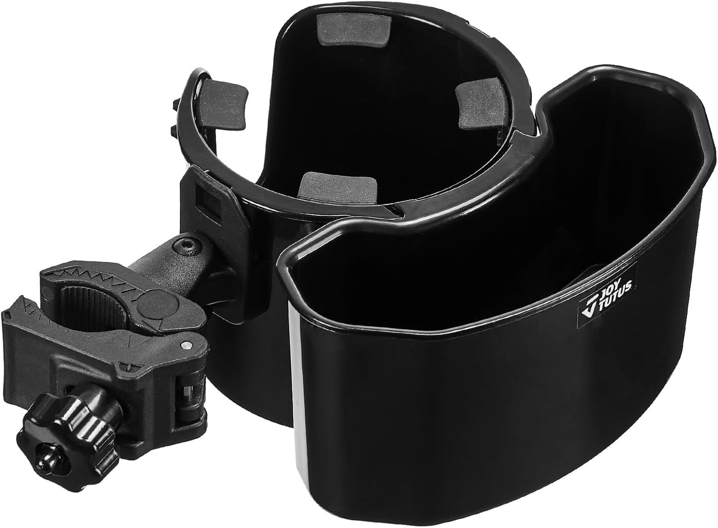 JOYTUTUS Wheelchair Cup Holder, 2-in-1 Walker Cup Holder with 6.4'' Large Storage Box, Drink Holder for Bottle with Handle, Fit for Wheelchair, Walker, Rollator, Stroller, Camper, Golf cart (Large)