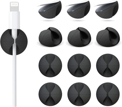 12 Pack Cable Clips, Znben Cord Organizer Holder Adhesive Cable Management Charger Wire Holder Clips for Desk, Home, Office, Car, Cubicle, Nightstand Black