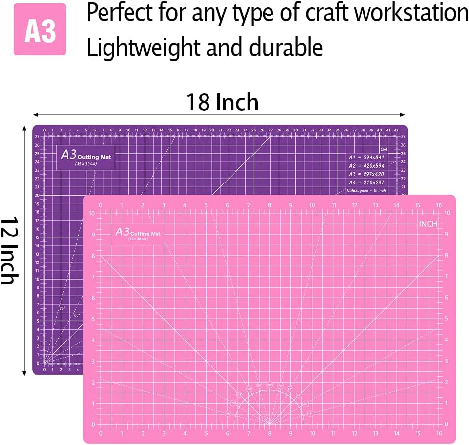 HEADLEY TOOLS 18" x 24" Thickened Self Healing Cutting Mat, A2 Rotary Cutting Sewing Mat for Crafts, Double Sided 5-Ply Table Cutting Board for Fabric Quilting Leather Arts Hobby Project, Grey/Black