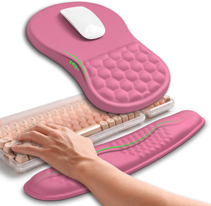 Hokafenle 2in1 Combination, Wave Keyboard Wrist Rest and Ergonomic Curvature Mouse Pad Wrist Support for Relieve Wrist Pain, Filled with Soft Cushion Memory Foam, Black