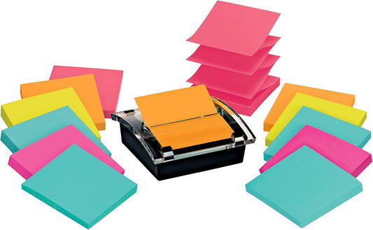 Post-it Sheet Super Sticky Note and Dispenser Value Pack, 3 in x 3 in, 12 Pads, Assorted Colors (DS330-SSVA)