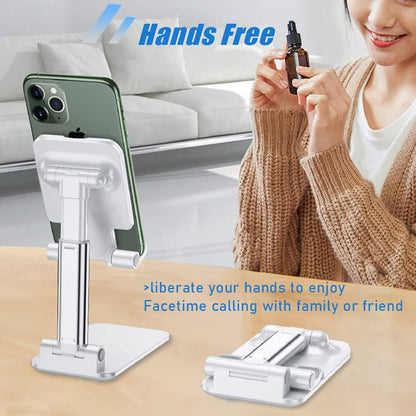 Phone Stand, PhoneHolder for Desk Anti-Slip Cute OfficeAccessories Forldable Cell PhoneHolder Compatible with iPhones, AllMobile Phones, White-Silver, Pro