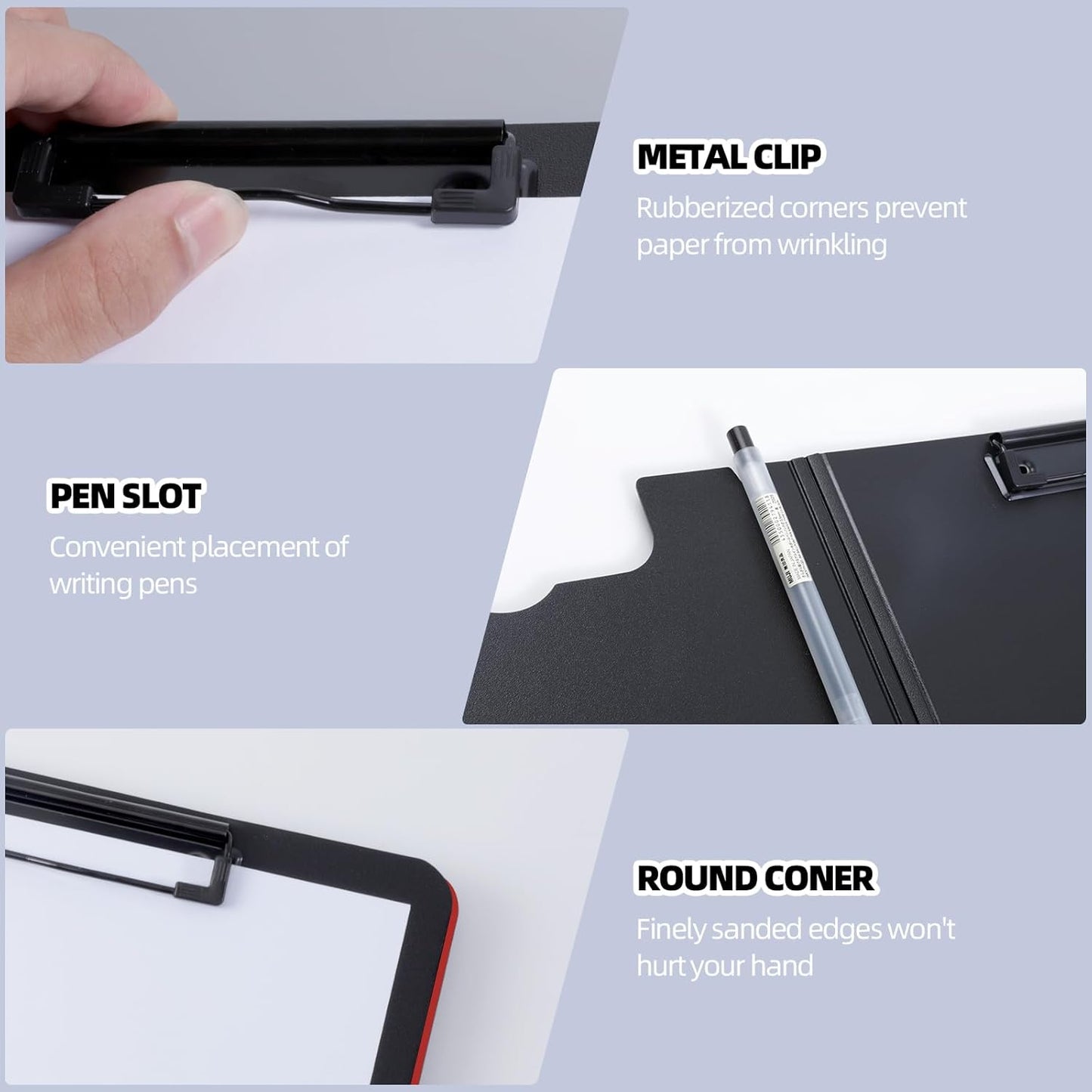 FRETONBA Clipboard Folder, A4 Foldable Clipboard with Horizontal and Vertical Double Metal Clips, 360 Degree Foldable Binder Clipboards with Pen Holder, File Cover Work Folder Clipboards, Blue