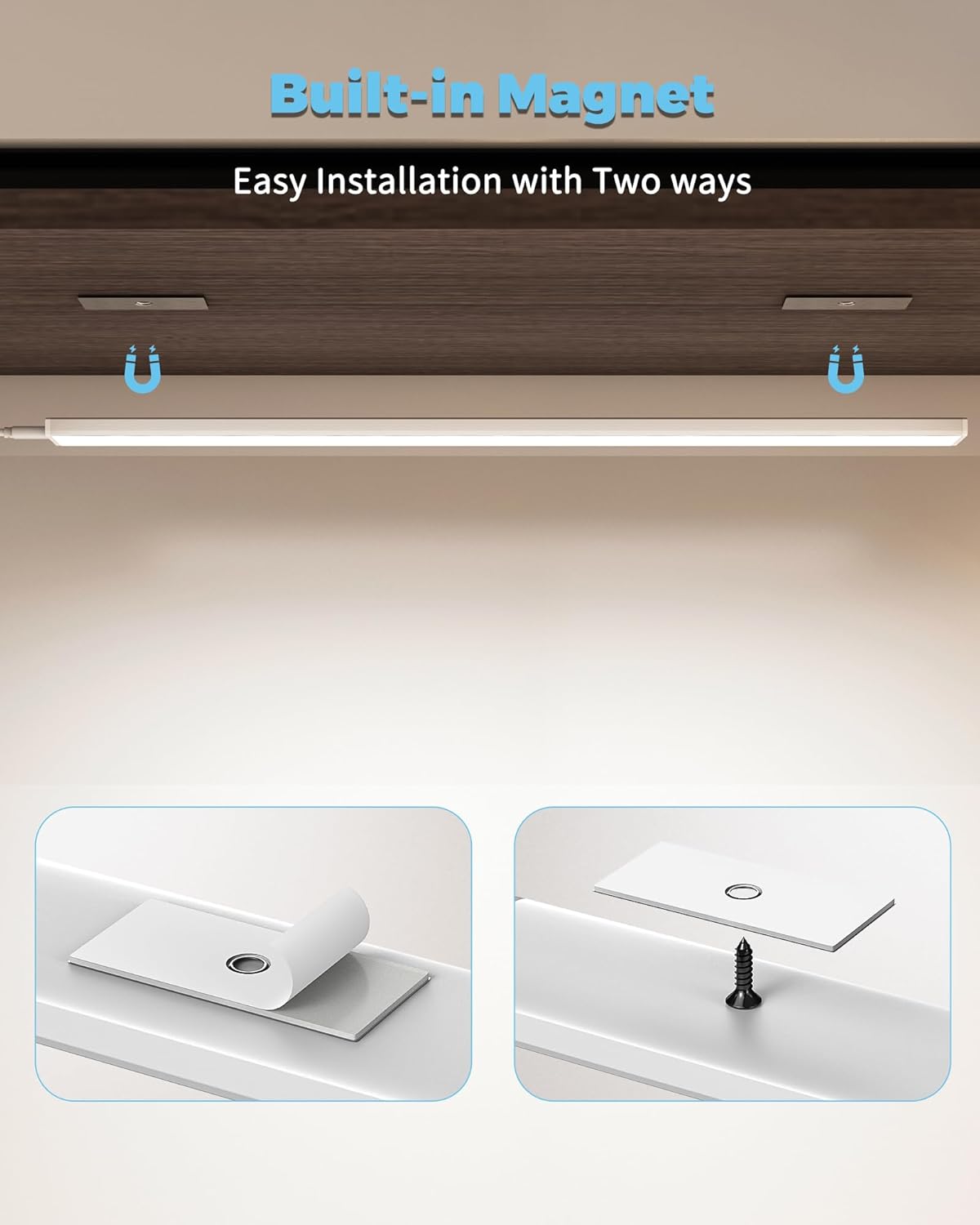 ASOKO Under Cabinet Led Lighting, 12 Inch Light Strip Bar, Daylight White 5000K Dimmable Plug in USB Light, Small Thin Led Under Counter Lighting for Kitchen/Room/Shelf/Desk/Display Case