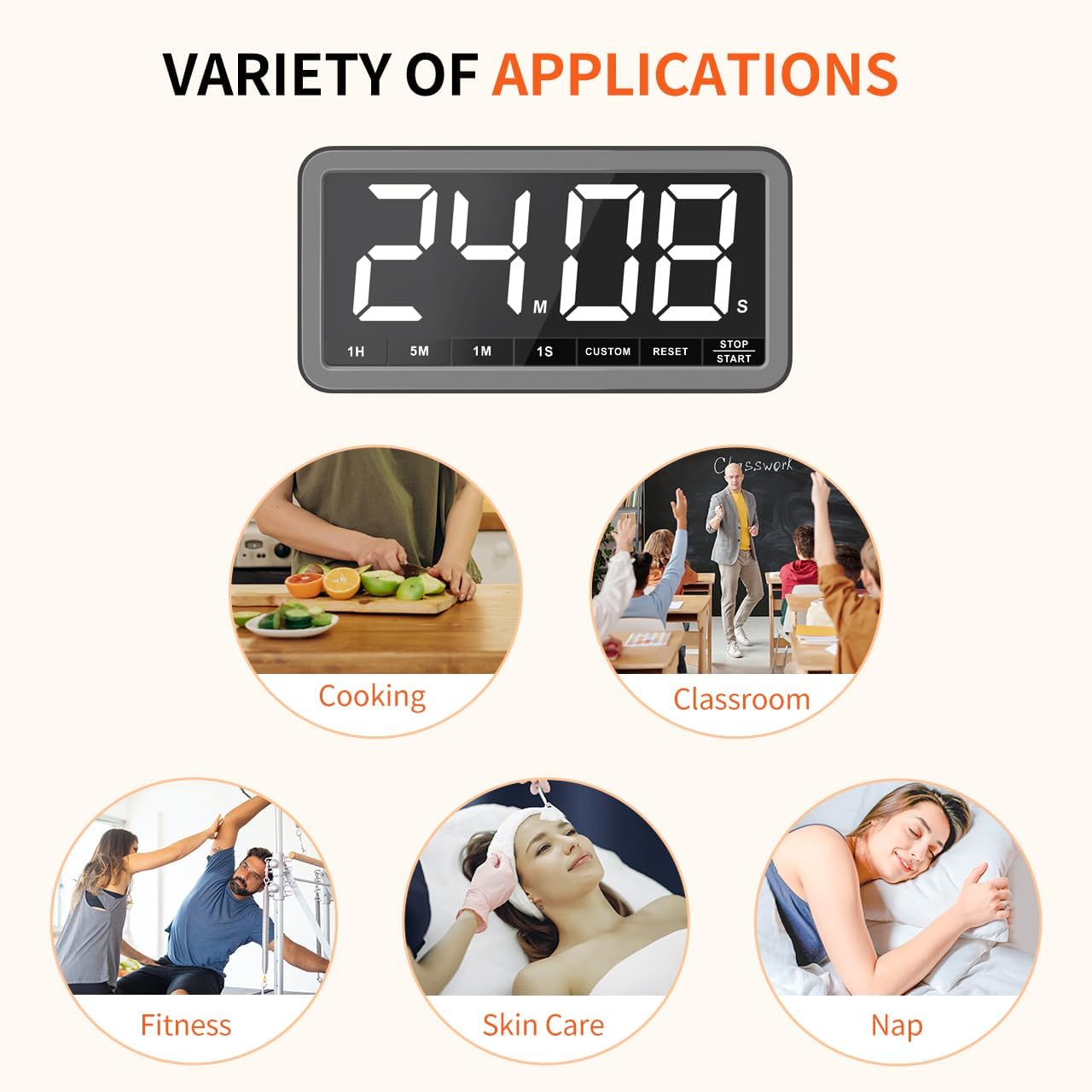 VOCOO Digital Kitchen Timer with 7.8” Extra Large Display, Magnetic LED, with 3 Brightness, 4 Alarms and 3 Volume Levels, Battery Powered Countdown Count Up Timer for Cooking, Classroom, Home Gym