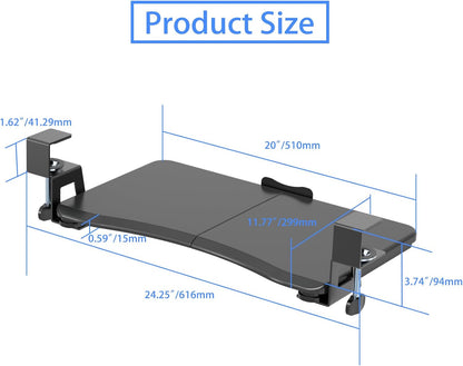 suptek Keyboard Tray Under Desk Pull Out with C Clamp Mount, Computer Keyboard & Mouse Tray, 25.6 (30 Including Clamps) x 11.8 inch Slide-Out Platform Computer Drawer for Typing, Black, DSF1