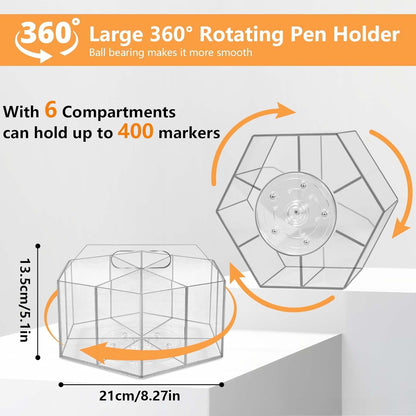 Rotating Pencil Holder for Desk, 5 Slots 360-Degree Spinning Acrylic Pen Holder for Desk, Marker Holder Caddy Art Supply Organizer Pen Organizer for Office Home School