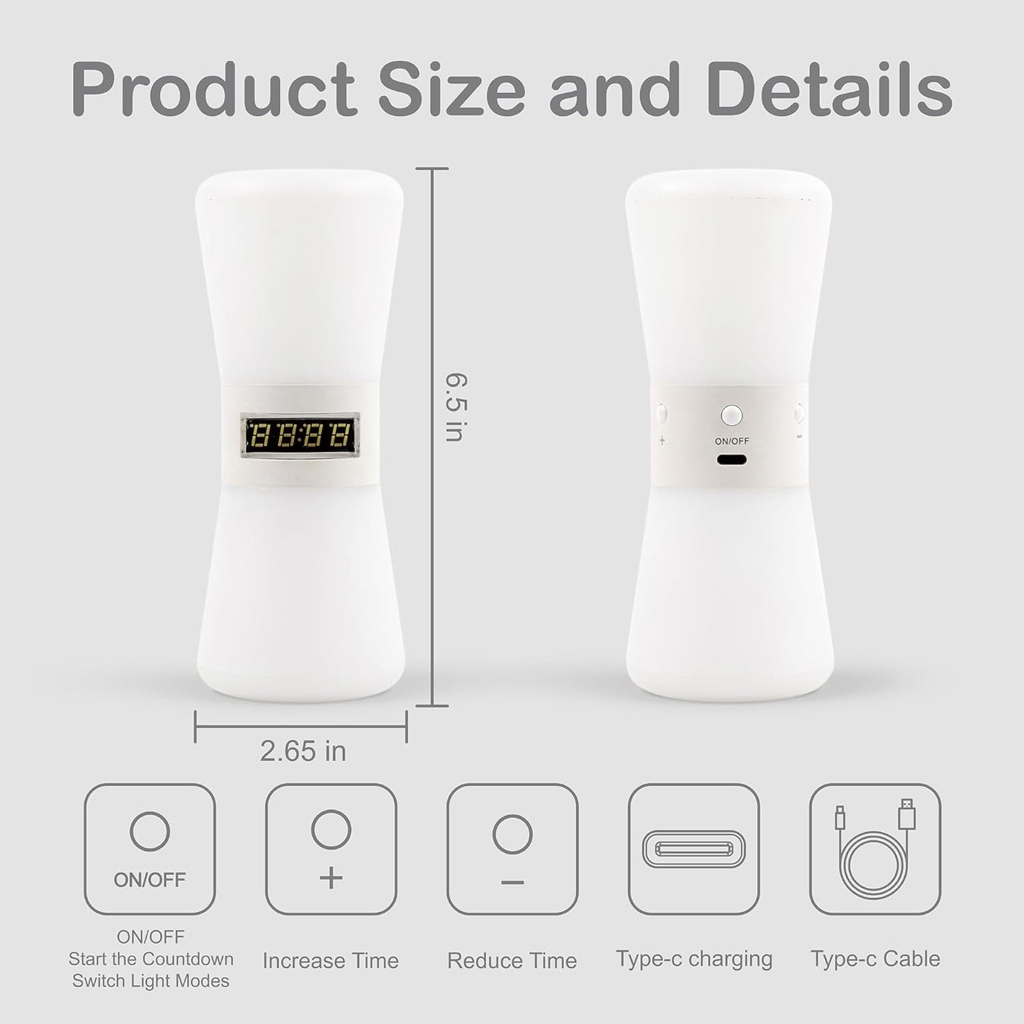 LED Visual Timer & Digital Hourglass, Rechargeable ADHD Timer for Kids and Adults, 1-99 Mins Adjustable Countdown Timer with Flowing Light, Portable Electronic Sand Timer for Classroom, Home