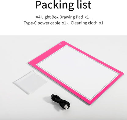 XIAOSTAR Light Box Drawing Pad, Tracing Board with Type-C Charge Cable and Brightness Adjustable for Artists, AnimationDrawing, Sketching, Animation, X-ray Viewing (A4-P-Pink-New)