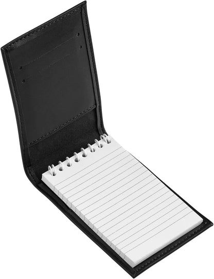 D&K Black Leather Notepad Holder for 3x5 Memo Pads, Refillable Pocket Notebook with Wallet for Law Enforcement, Investigator, Security Officer Gifts, EDC Case, Includes Small Flip Pocket Note Pad