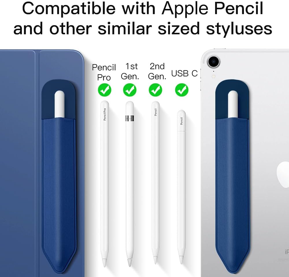 MoKo Pencil Holder Sticker Fit Apple Pencil Pro, Apple Pencil (USB-C), iPencil 1st/2nd Generation, Elastic Pencil Pocket Pouch Adhesive Sleeve Attached to iPad Case for Stylus Pens,Black