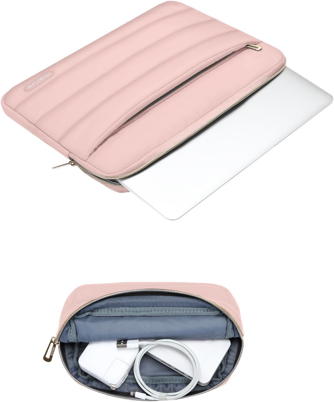 MOSISO Laptop Case 13.3 inch,13-13.3 inch Puffy Laptop Sleeve Compatible with MacBook Neo/Air 13.6 M5 M4 M3 M2 M1/Pro 13/14,HP Dell ASUS Lenovo,Polyester Horizontal Bag with Small Case, Sand