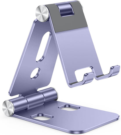 OMOTON Foldable Cell Phone Stand, C4 Portable Aluminum Phone Holder, Adjustable Phone Dock Cradle for iPhone 17/16/15 Pro Max Air, Small Tablets, Smart Phones, Women Men Gift for Fathers Day, Silver