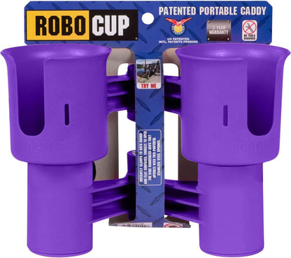 ROBOCUP, (White), Patented Clamp On Boat Cup Holder |Multifunction Dual Drink Caddy for Fishing Poles, Tools, Net, Gaff |Portable Storage for Boating, Beach, Umbrellas, Golf Carts, Strollers