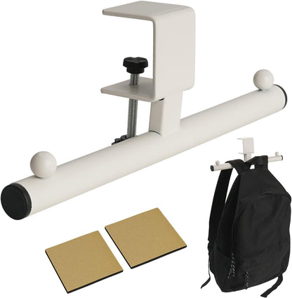 Plus tard Backpack Hanger for Table, Adjustable Clamp-On White Organizer for Office, Classroom, Dorm, Under Table Storage Stand Up Holder with Easy Installation