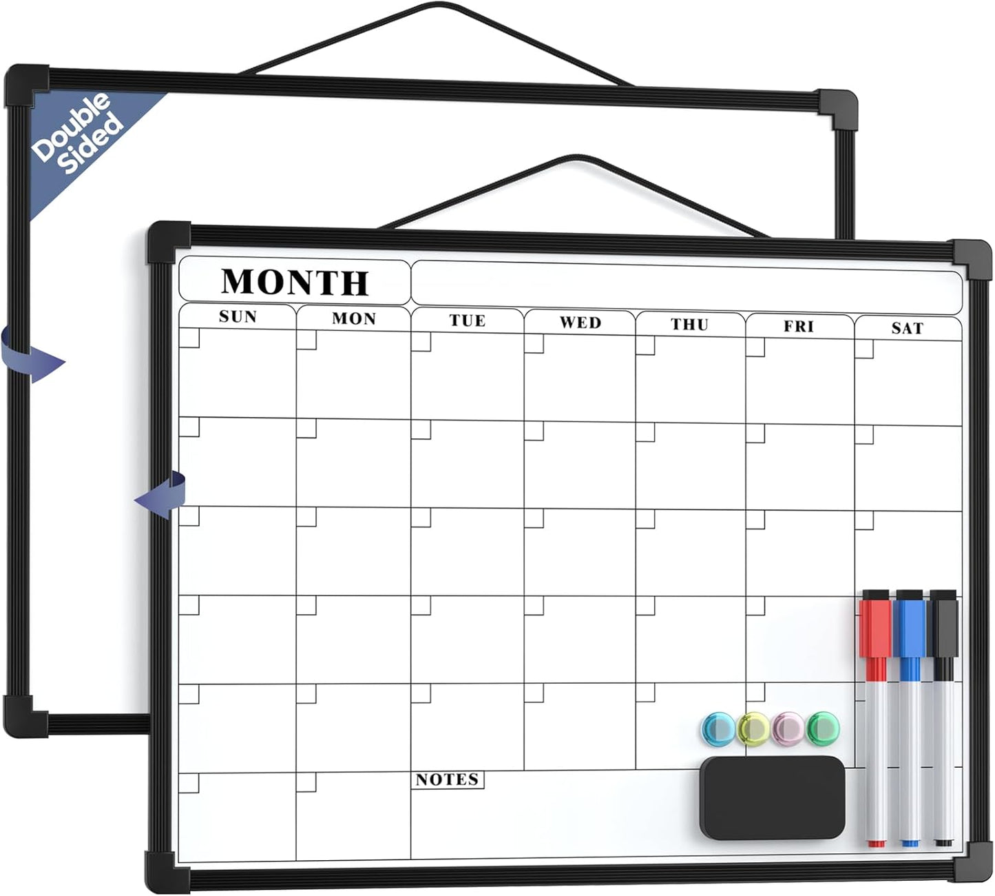 MaxGear Monthly Calendar Dry Erase Board for Wall, 16"x12" Small Hanging Double-Sided White Board, Portable Whiteboard for Planning, Drawing, Memo, to Do List, School, Home, Kitchen, Office