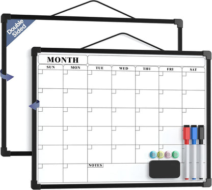 MaxGear Monthly Calendar Dry Erase Board for Wall, 16"x12" Small Hanging Double-Sided White Board, Portable Whiteboard for Planning, Drawing, Memo, to Do List, School, Home, Kitchen, Office