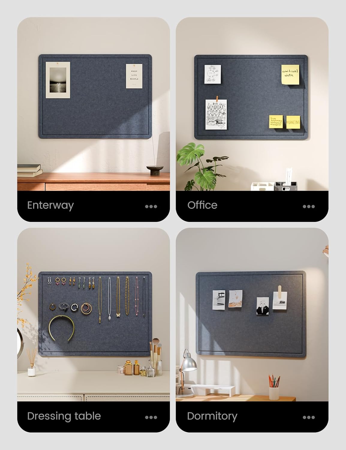 Fluxynara Bulletin Board, 23.6" x 17.5" Cork Board Alternative with 12 Safe Removable Adhesive Tabs, Foldable Felt Pin Board for Home Office, Classroom, Bedroom,Entryway for Walls—Sage
