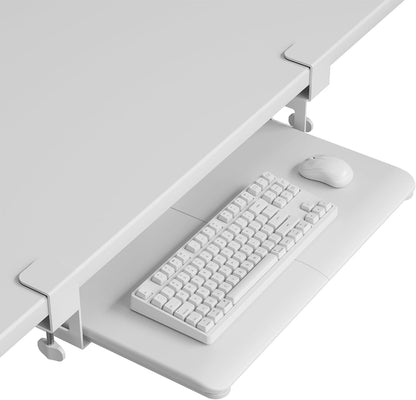 BONTEC KMT01 Under Desk Keyboard Tray, Pull-Out Keyboard & Mouse Platform with C-Clamp, 25.6 x 11.8 in Space-Saving Ergonomic Slide-Out Drawer, White