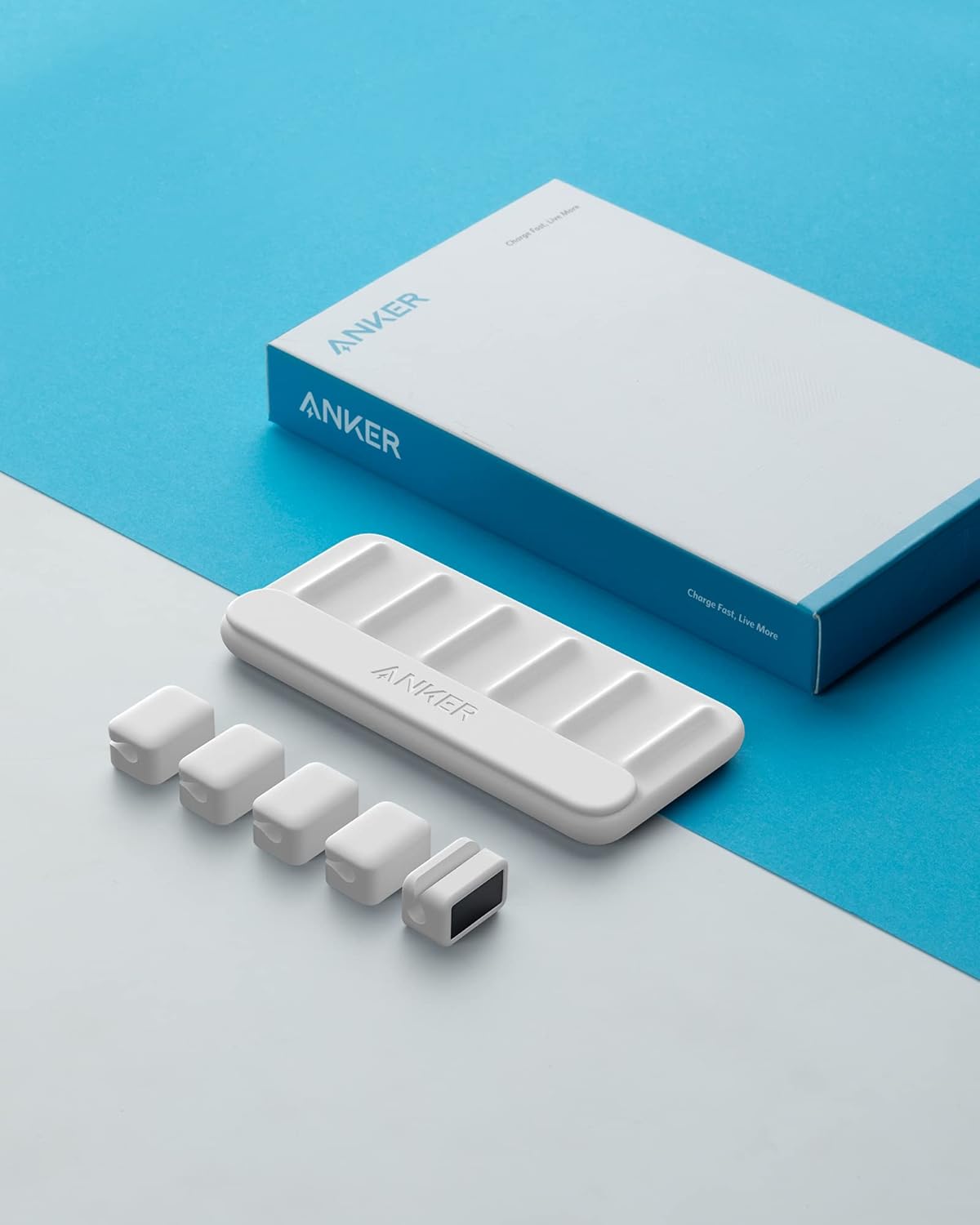 Anker Multipurpose Cord Keeper - 5 Clips for Lightning, USB C, Micro Cables & Other Wires - Sticks to Wood, Marble, Metal, Glass (White, 1 Pack)