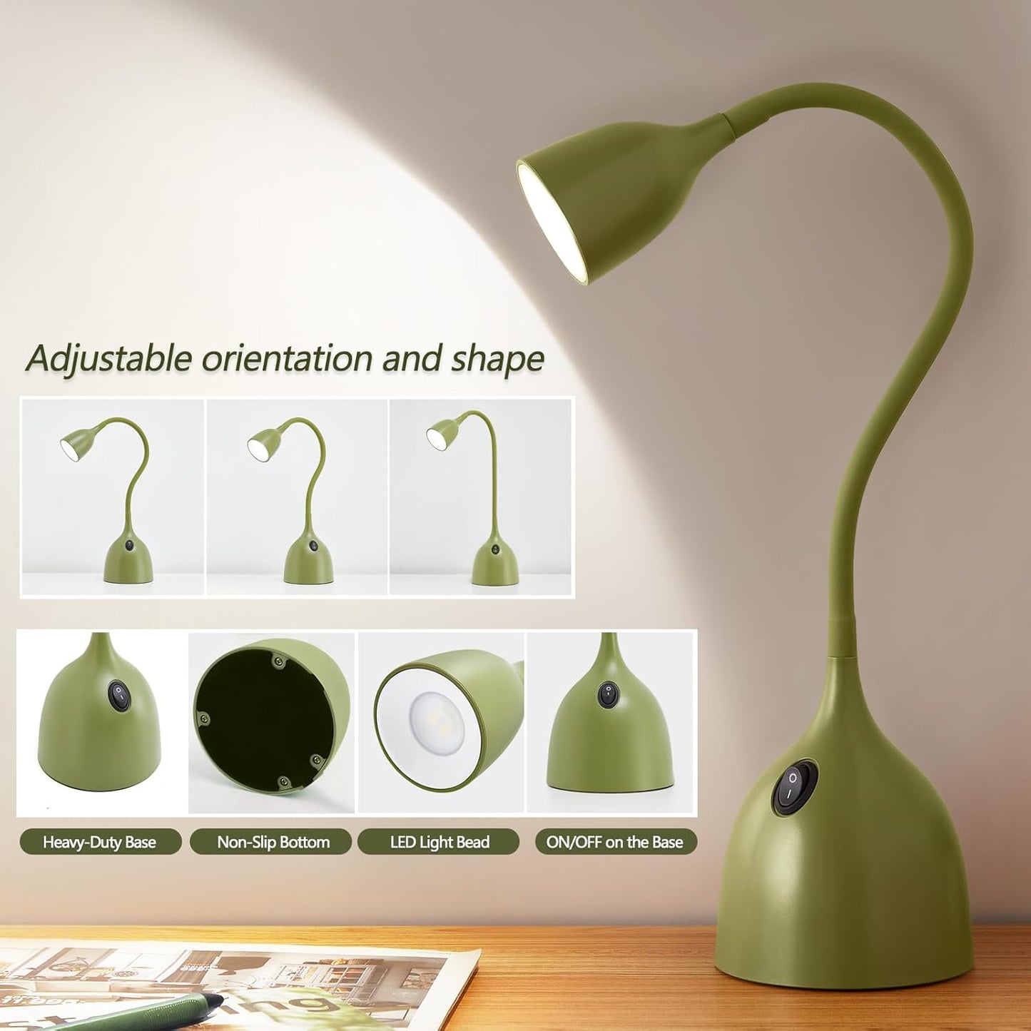 EJIAXIN Desk Lamp for Home Office - Clip on Reading Light and Bed Headboard Clamp Lamp, Bedside Gooseneck Table Lamp, Clip on Desk Lamps, Eye-Caring Desk Lamp for College Dorm Room Study Lamp, White