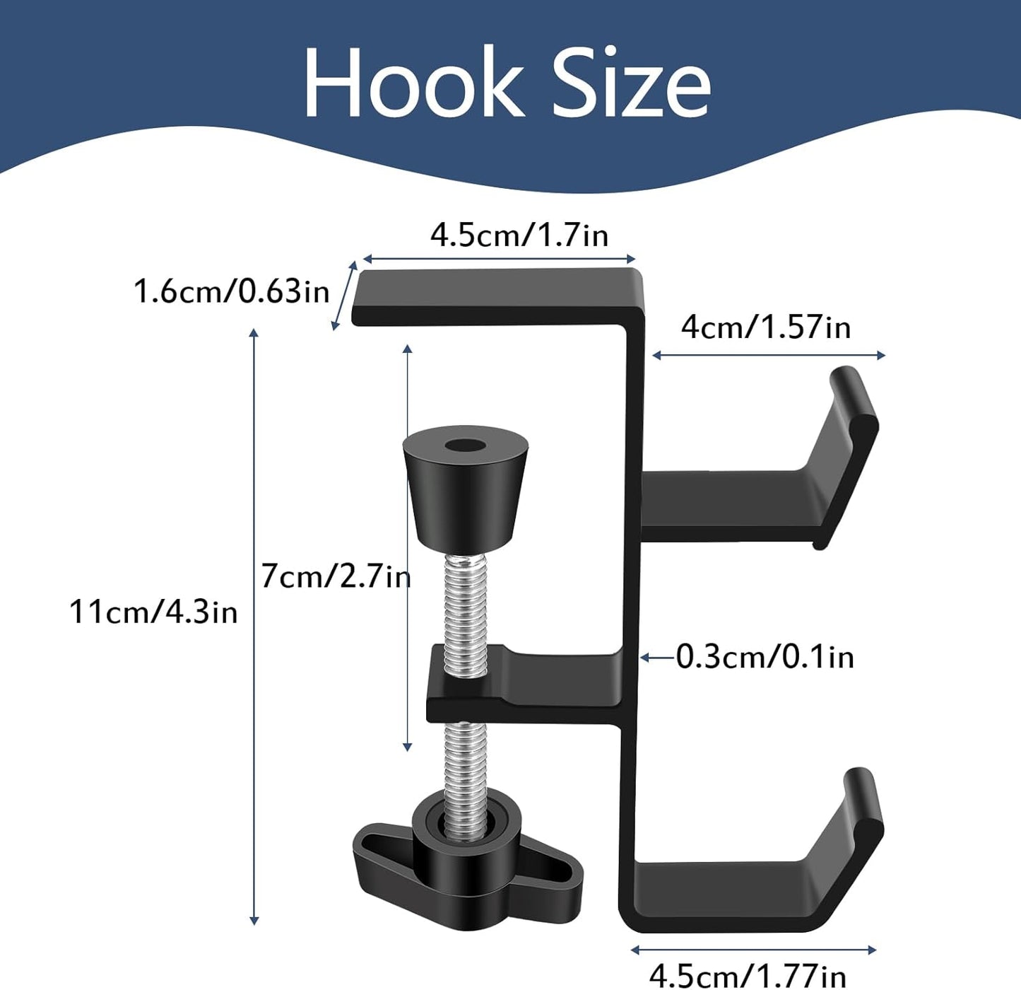 Desktop Hook Under-Table Handbag Hanger Wallet Hook Simple for Holiday Decoration Desktop Backpack Rack Headphone Hanger 2-Piece Pack Double Hook (Black)