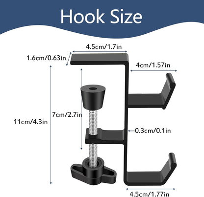 Desktop Hook Under-Table Handbag Hanger Wallet Hook Simple for Holiday Decoration Desktop Backpack Rack Headphone Hanger 2-Piece Pack Double Hook (Black)