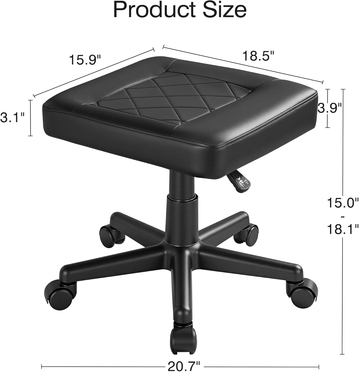 VECELO Under Desk Footrest, PU Ergonomic Foot Rest with Wheels, Comfort Padding, Height Adjustable for Relieving Leg Pain, Stiffness, Black