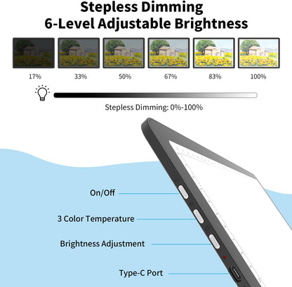 Rechargeable A4 Light Board for Diamond Painting, 9000 Lux Tracing Light Box with Side Physical Buttons, 3 Colors and 6 Levels of Brightness, LED Light Pad for Diamond Art, Drawing, Weeding Vinyl