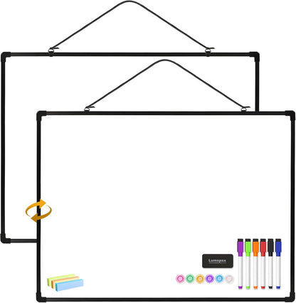 Small Dry Erase Board for Wall, 16" x 12" Double-Sided Hanging Whiteboard, Magnetic White Board with 4 Markers, 4 Magnets and 3 Mini Sticky Notes, Portable Whiteboard for Kids, School, Home, Office